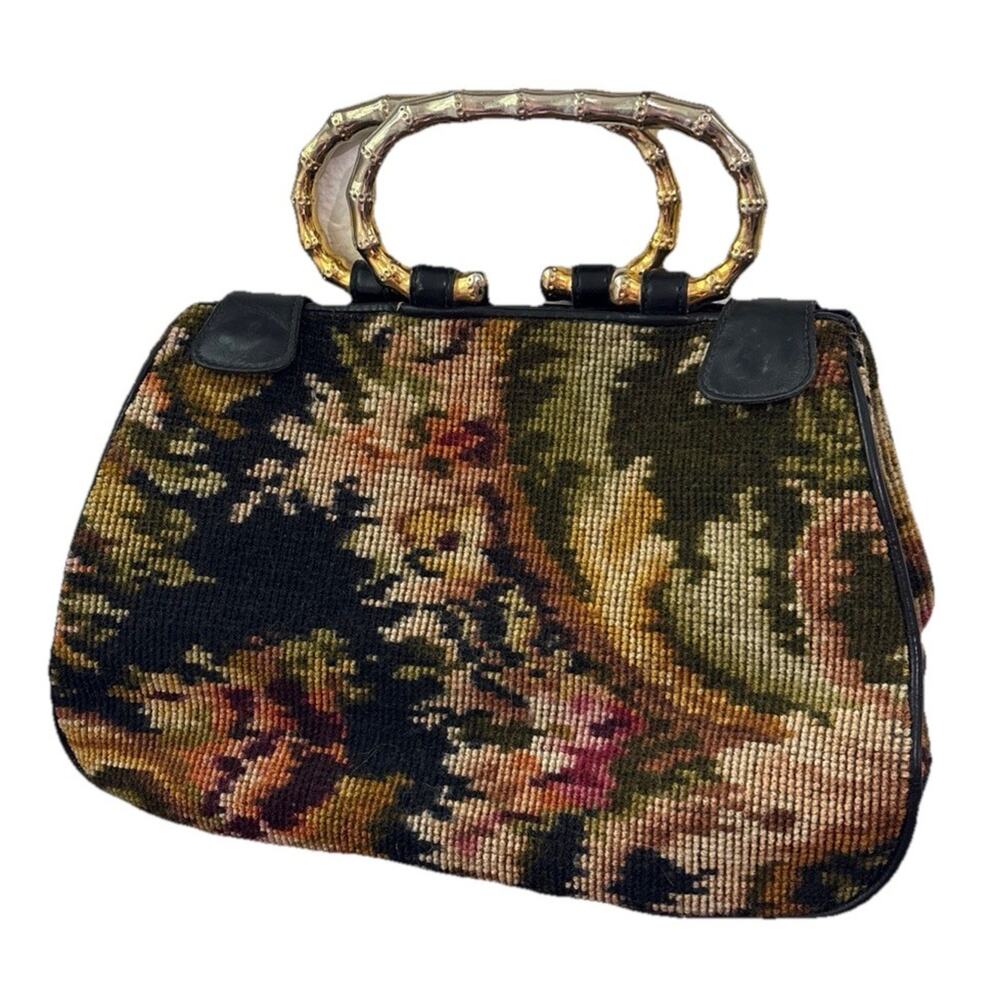 Vintage Koret 1960s Oversized Tapestry Carpet Travel Handbag Purse floral